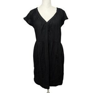 Old Navy Black Cotton Babydoll‎ Peasant Flowy Beach Resort Dress w/ Pockets Sz L